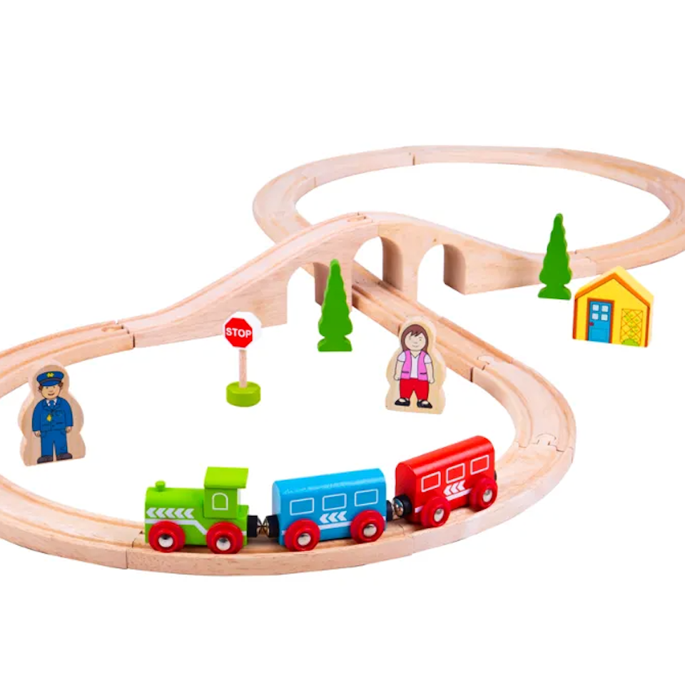 Wooden Train Set Blue Bowl - Main Image