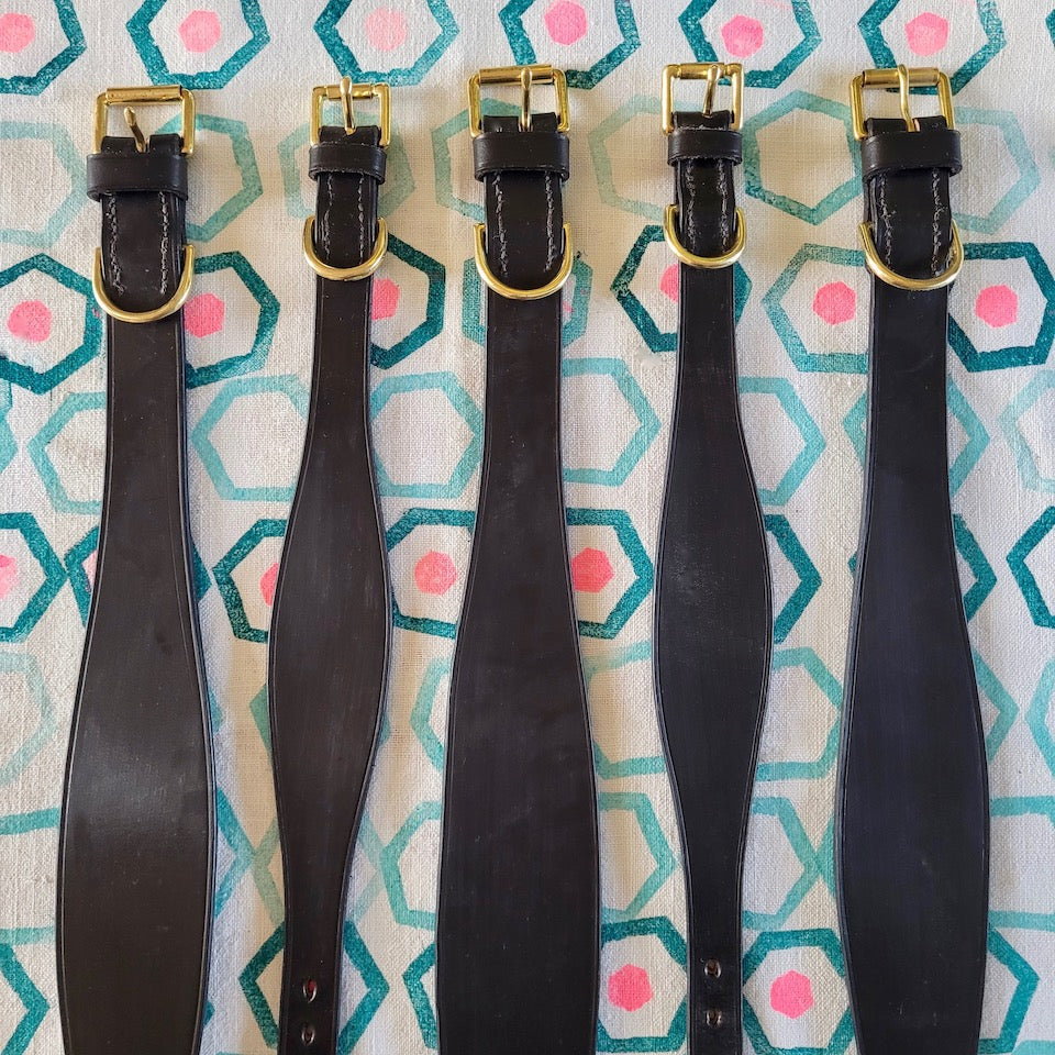 Handmade Leather Long Dog Collar Blue Bowl - Main Image