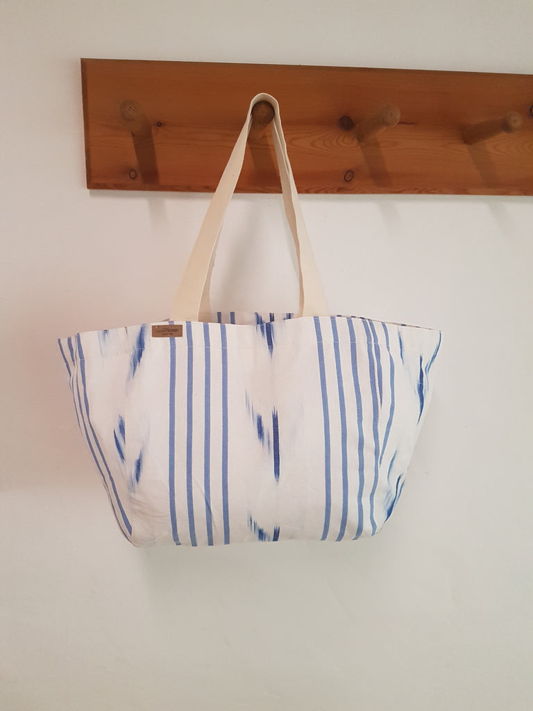 Large Ikat Bag with Canvas Straps - Blue Bowl
