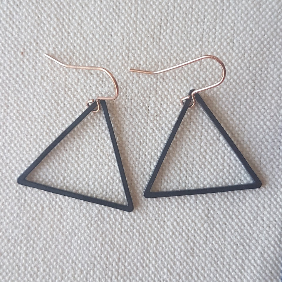 Black Triangle Earrings - Blue Bowl