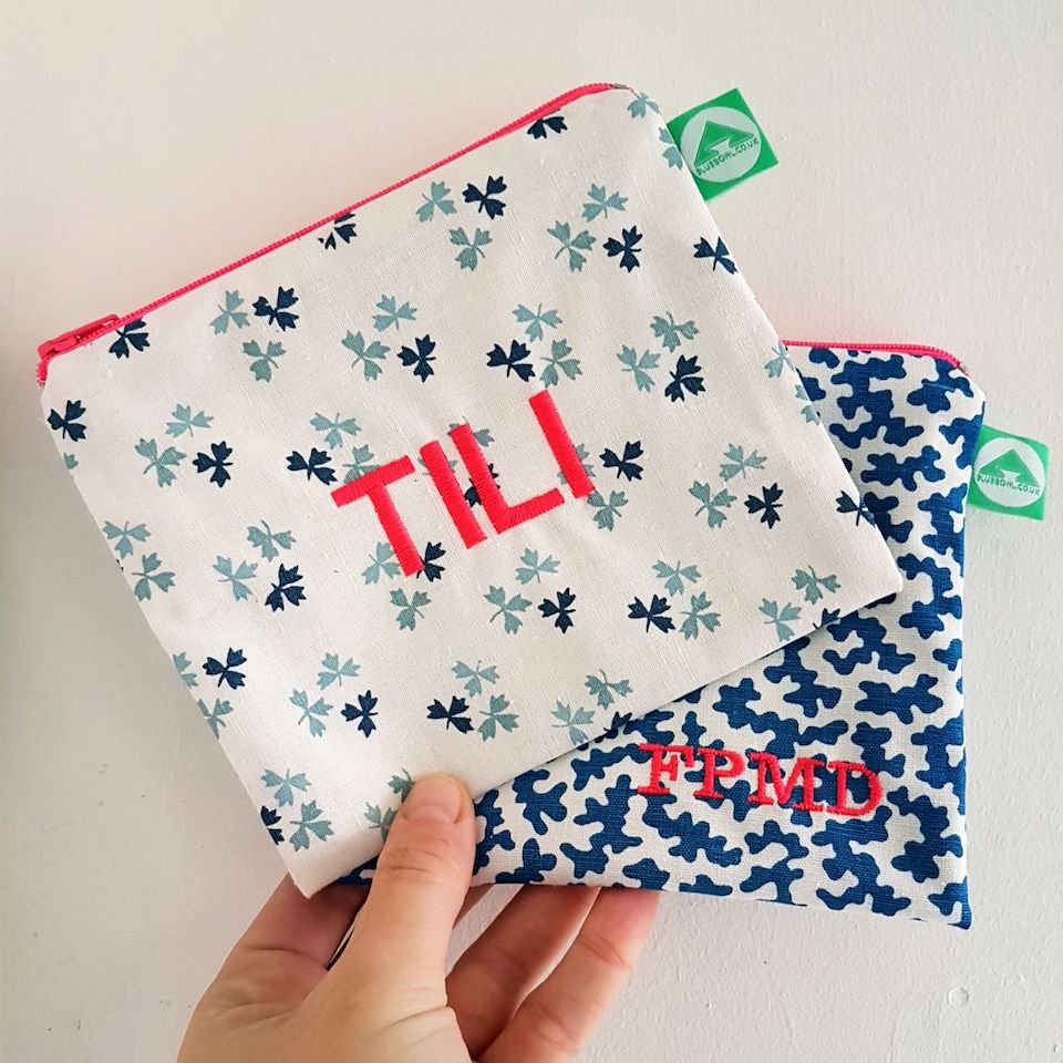 Bespoke Embroidery on Zip Bags - Blue Bowl