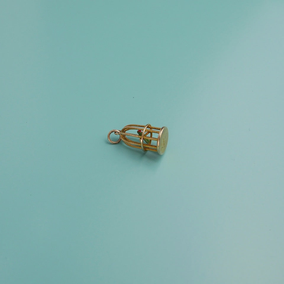 Gold Birdcage Charm - Blue Bowl