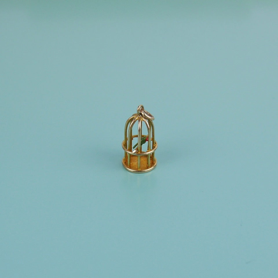 Gold Birdcage Charm - Blue Bowl