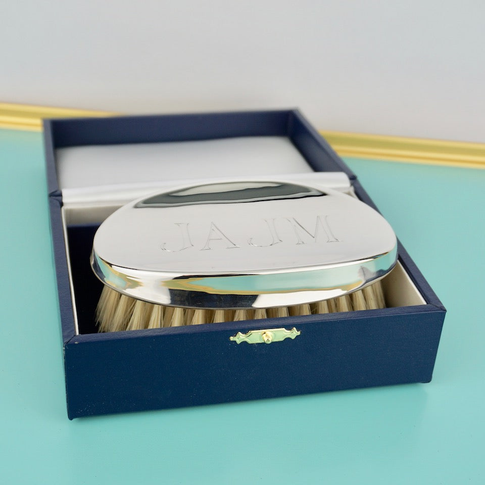 Silver Military Hairbrush - Blue Bowl