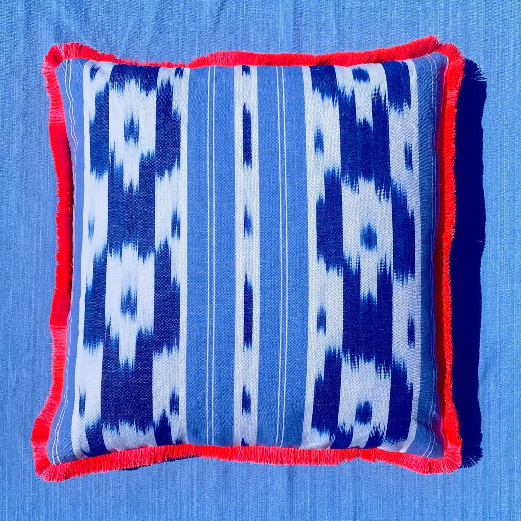 Royal blue Ikat Frill Cushion