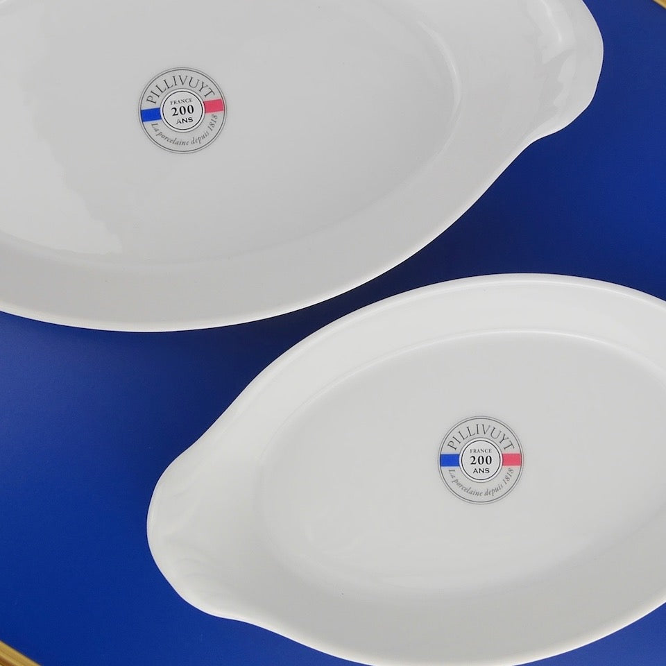 Pair of Oval Earred Dishes - Blue Bowl