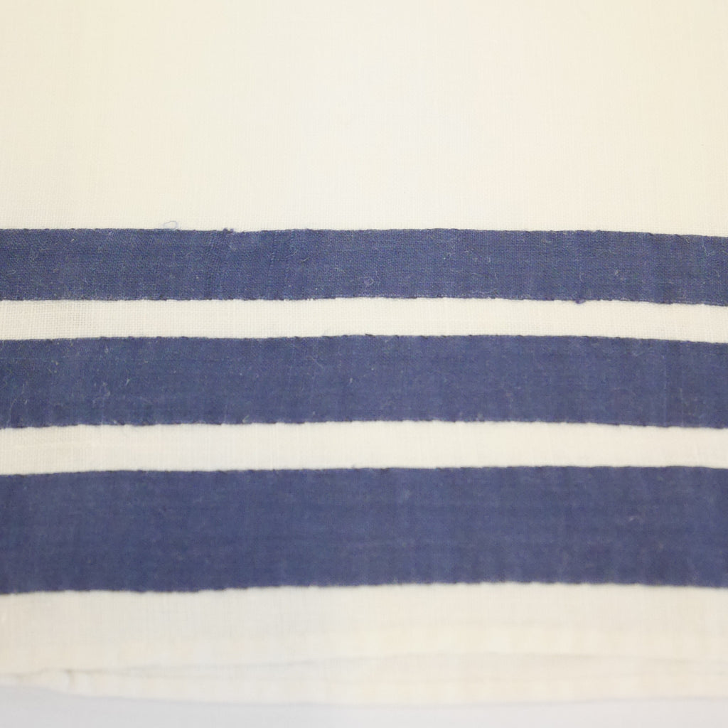 White Hand Towel with Navy Stripe - Blue Bowl