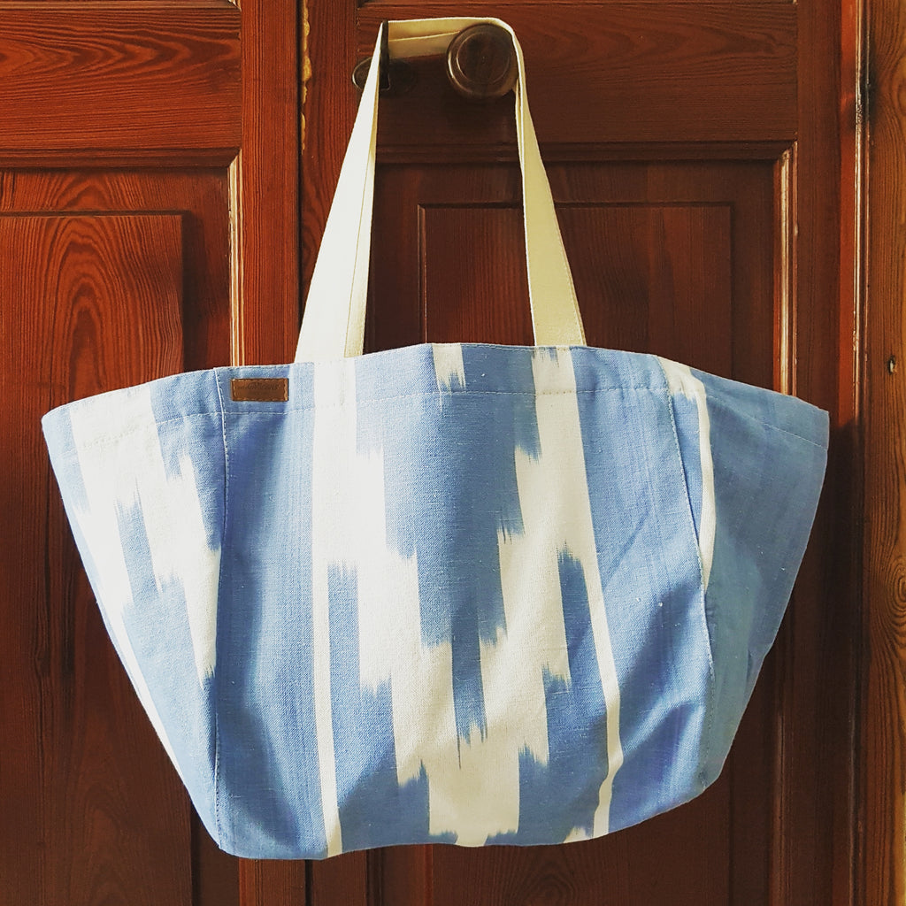 Large Ikat Bag with Canvas Straps - Blue Bowl