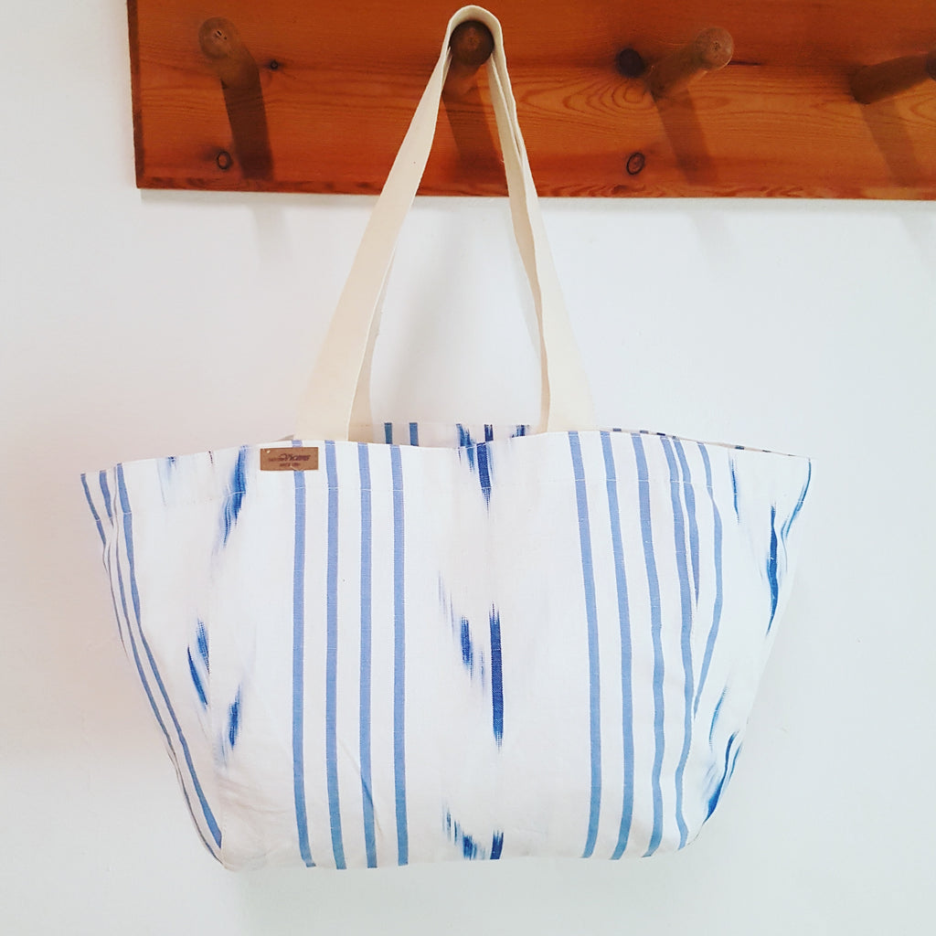 Large Ikat Bag with Canvas Straps - Blue Bowl