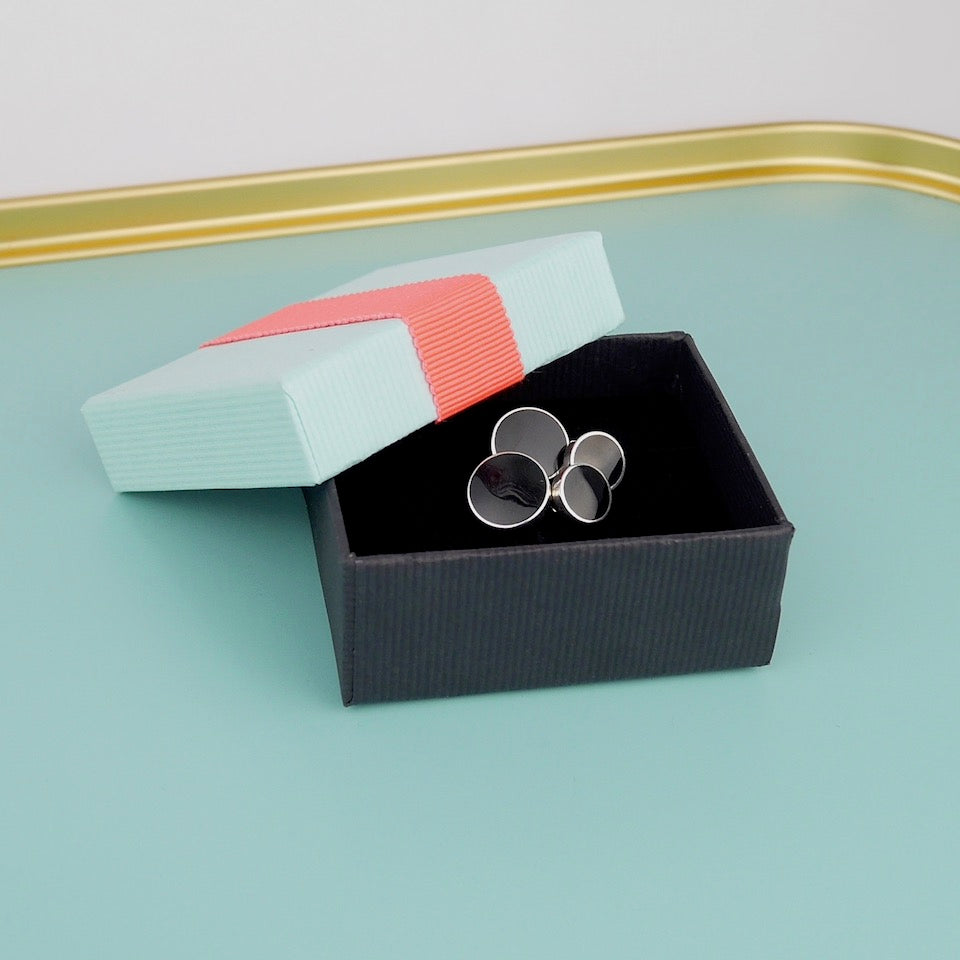 Onyx Silver Cufflinks - Blue Bowl