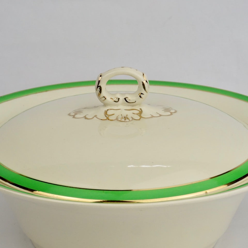 Green & White Art Deco China - Blue Bowl