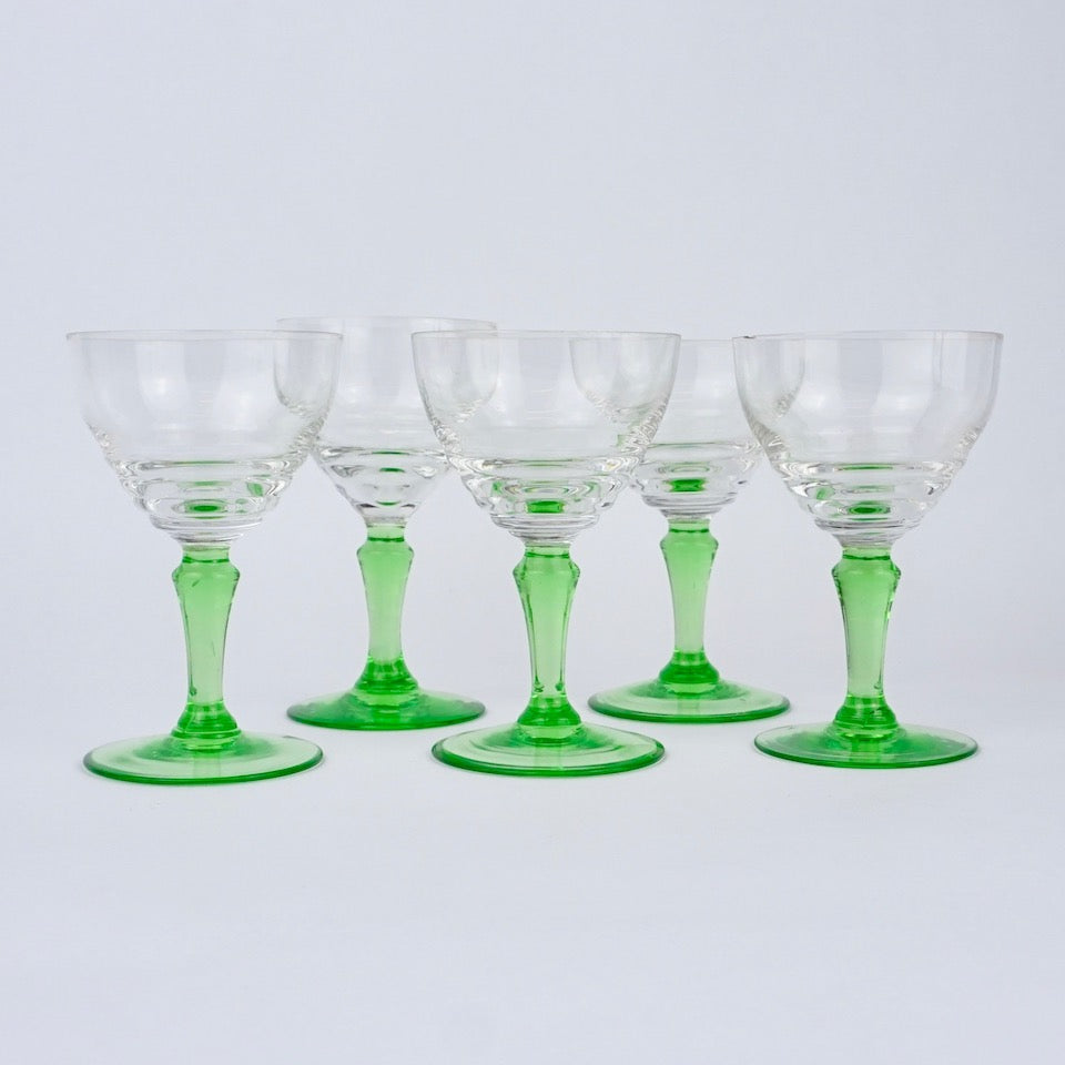 Green Stemmed Port Glasses - Blue Bowl