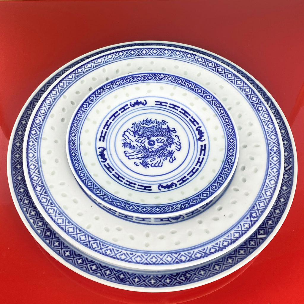 Pottery Rice Pattern Rice Pattern Plate | Blue Bowl