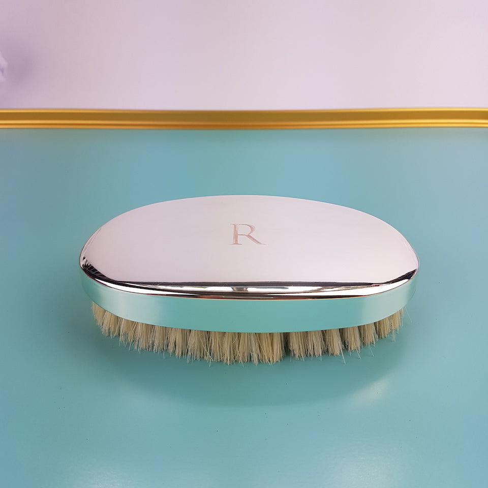 Silver Military Hairbrush - Blue Bowl