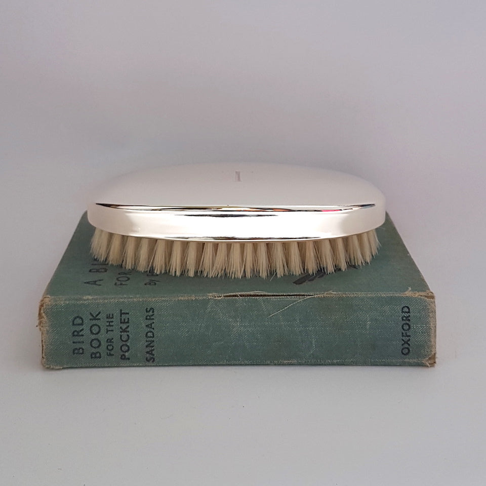 Silver Military Hairbrush - Blue Bowl