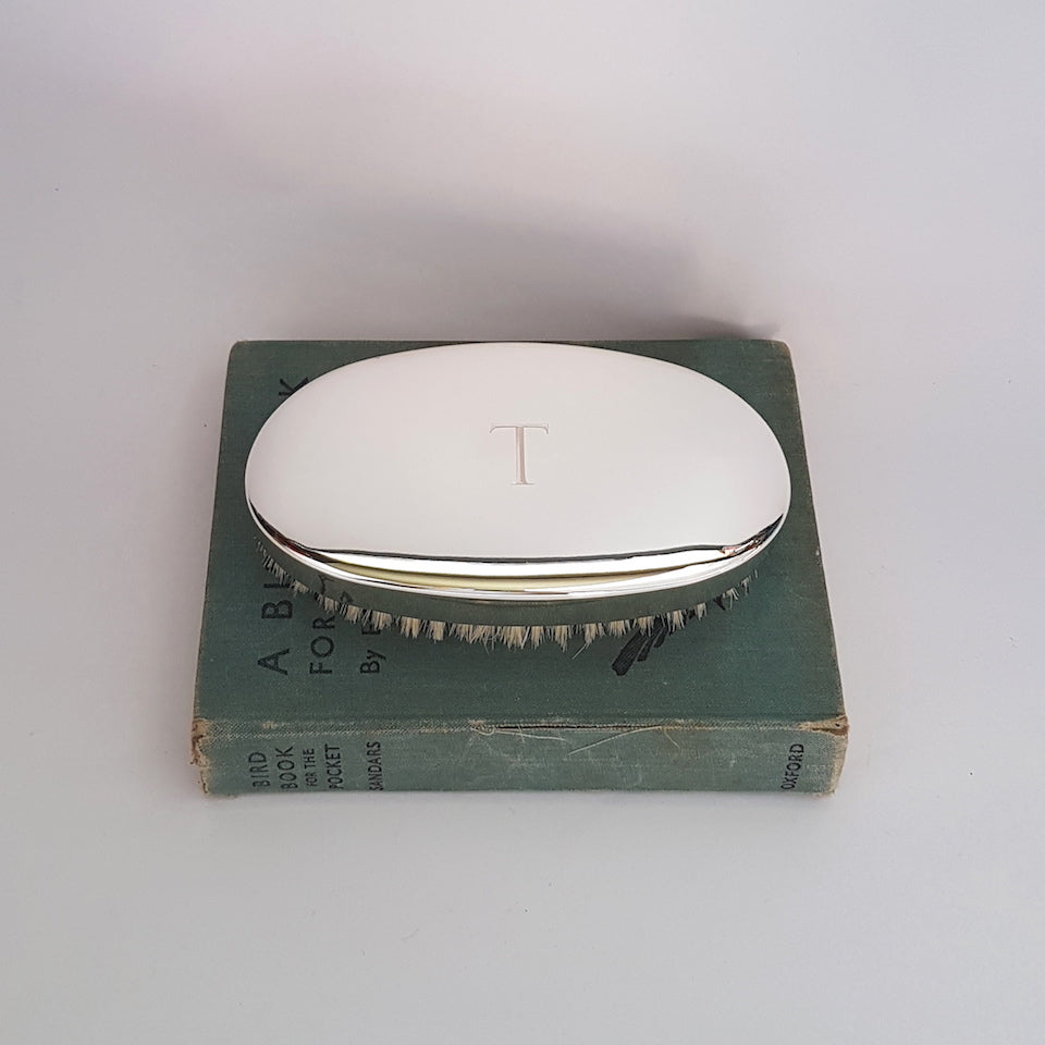 Silver Military Hairbrush - Blue Bowl
