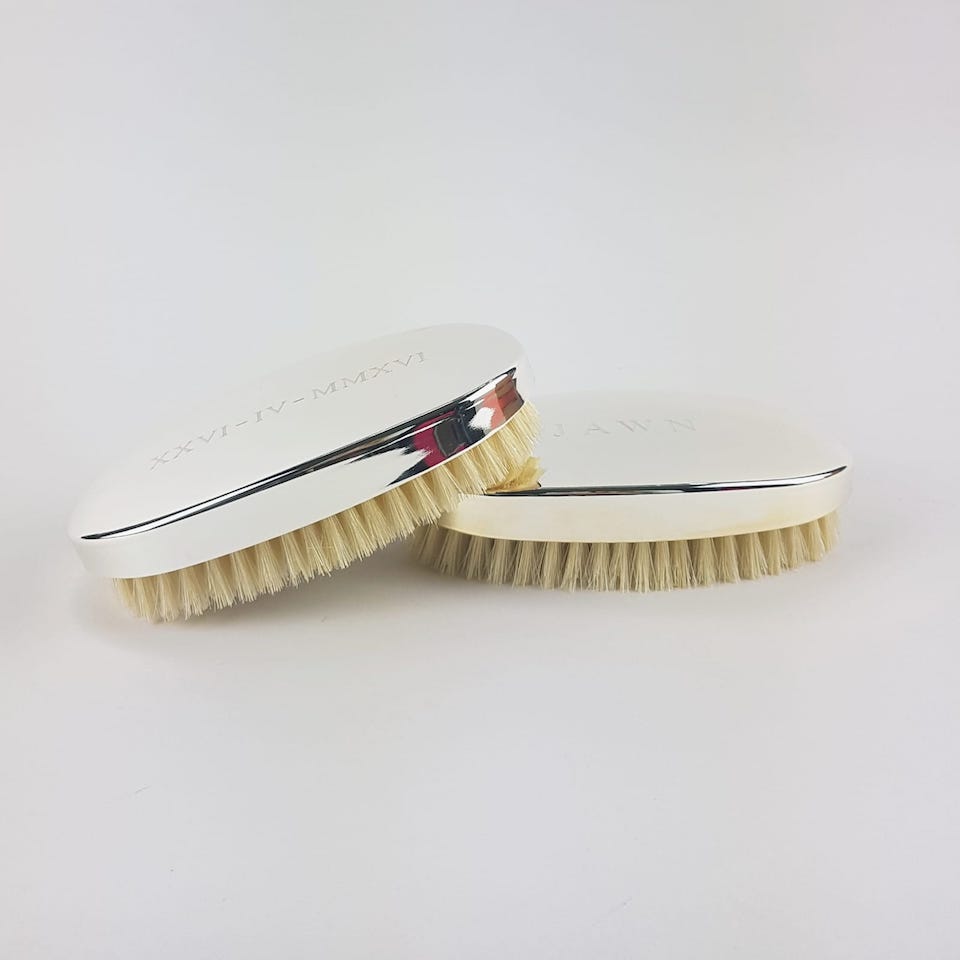 Silver Military Hairbrush - Blue Bowl